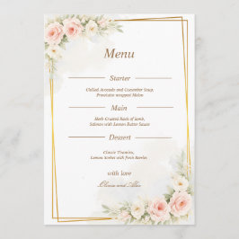 Menu Cardápio de Casamento Floral Romântico com Peônia