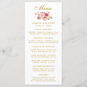 Menu Cardápio de casamento floral rosa água-marinha dou
