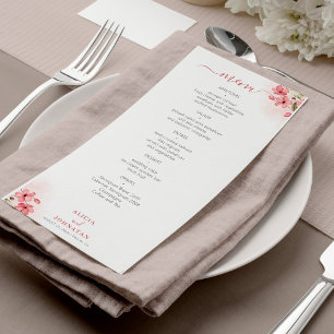 Menu Cardápio de casamento floral rosa aquarela