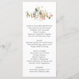 Menu Cardápio de Casamento Floral Rosa Bege Estilizado