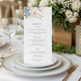 Menu Cardápio de Casamento Floral Rosa e Azul Pastel pa