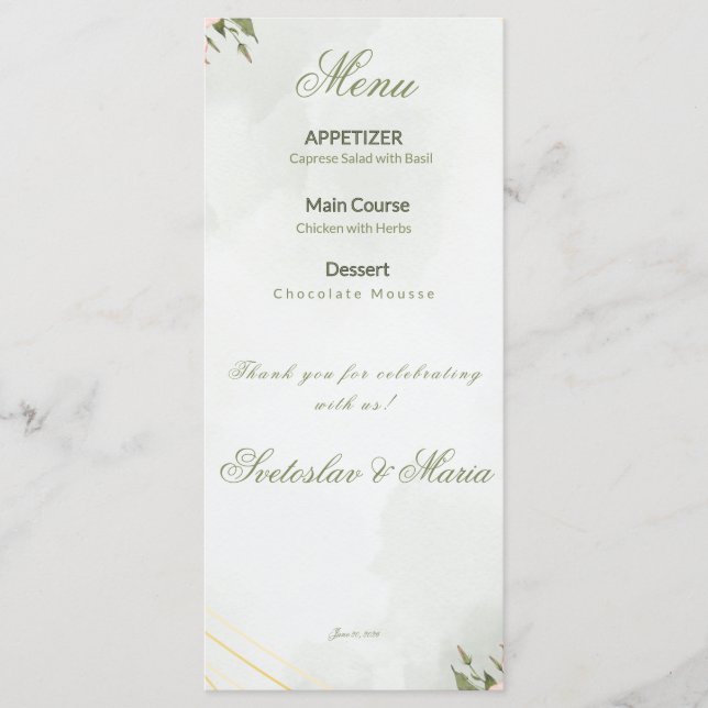 Menu Cardápio de Casamento Floral Rosa e Geométrico Dou (Frente)