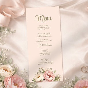 Menu Cardápio de Casamento Floral Rosa Empoeirado