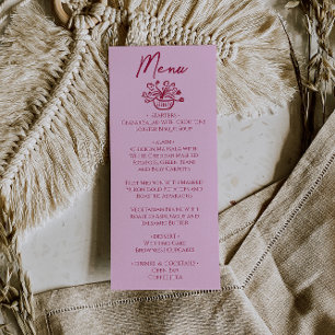 Menu Cardápio de casamento floral rosa framboesa desenh