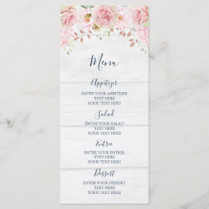 Menu Cardápio de Casamento Floral Rosa Rústico de Prima