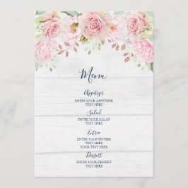 Menu Cardápio de Casamento Floral Rosa Rústico de Prima