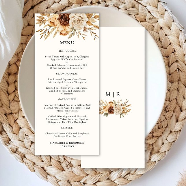 Menu Cardápio de Casamento Floral Rústico Boho Terracot (Criador carregado)