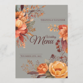 Menu Cardápio de Casamento Floral Rústico de Aquarela d