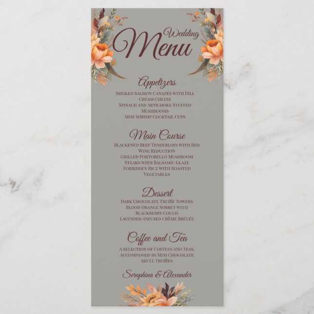 Menu Cardápio de Casamento Floral Rústico em Aquarela d (Frente)