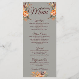 Menu Cardápio de Casamento Floral Rústico em Aquarela d