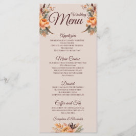 Menu Cardápio de Casamento Floral Rústico em Aquarela d