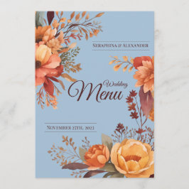 Menu Cardápio de Casamento Floral Rústico em Aquarela d