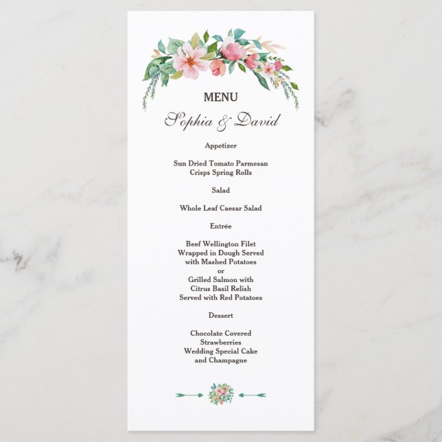 Menu Cardápio de casamento floral tropical Exótico Luau (Frente)