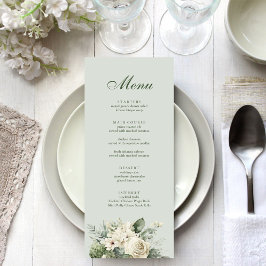 Menu Cardápio de Casamento Floral Verde Sage Suave
