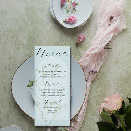Menu Cardápio de Casamento Folhagem Azul Claro Arco Boh