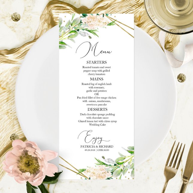 Menu Cardápio de Casamento Folhagens Geométricas Elegan (Criador carregado)