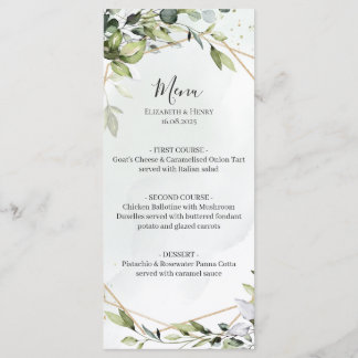 Menu Cardápio de casamento geométrico em verde sálvia d