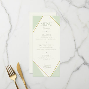 Menu Cardápio de Casamento Geométrico em Verde Sálvia E