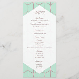 Menu Cardápio de Casamento Geométrico Rosa Dourado e Ve