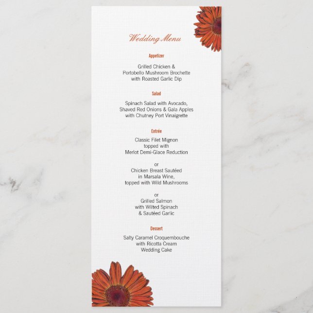 Menu Cardápio de Casamento Gerbera (Frente)
