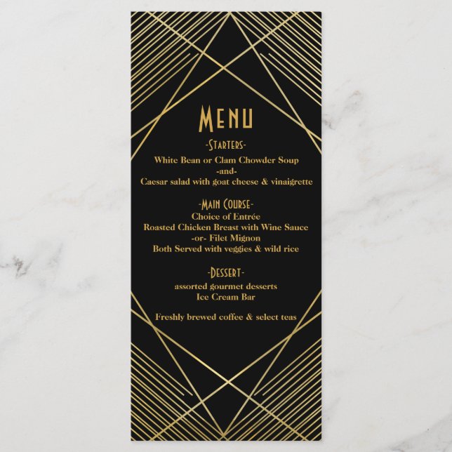Menu Cardápio de Casamento Gold & Black Elegante Modern (Frente)