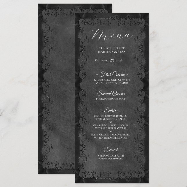 Menu Cardápio de Casamento Gótico Elegante (Frente/Verso)