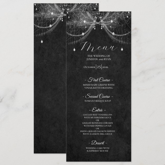 Menu Cardápio de casamento gótico elegante (Frente/Verso)