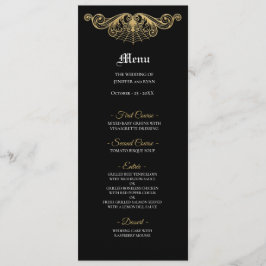 Menu Cardápio de Casamento Gótico Preto e Dourado Elega