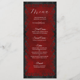 Menu Cardápio de casamento gótico vermelho elegante