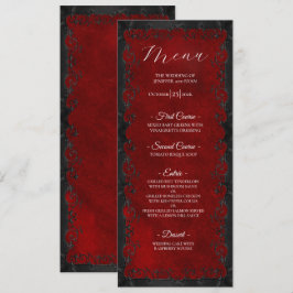 Menu Cardápio de casamento gótico vermelho elegante