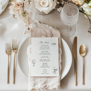 Menu Cardápio de Casamento Ilustrado em Cinza Carvão