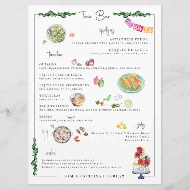 Menu Cardápio de Casamento Ilustrado Personalizado | Ba (Frente)