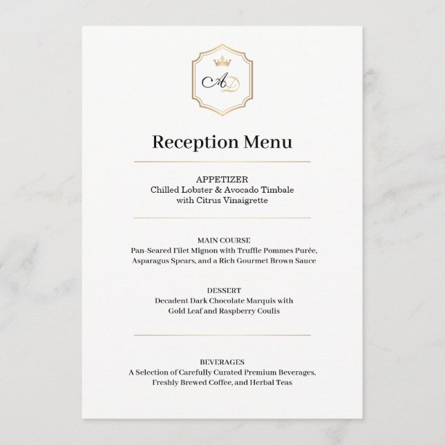 Menu Cardápio de Casamento Imperial Luxe – Estilo Recep (Frente)