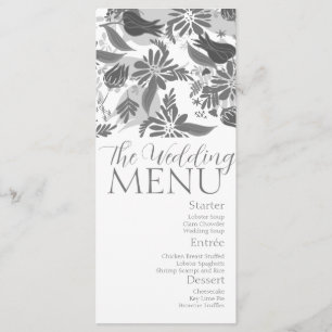 Menu Cardápio de Casamento Jardim de Rosas Florais Cinz