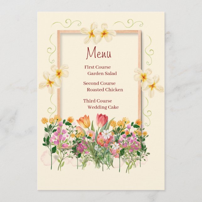 Menu Cardápio de Casamento Jardim Floral Romântico (Frente)