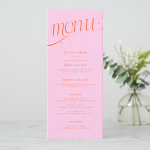 Menu Cardápio de Casamento Laranja Rosa Elegante com Re