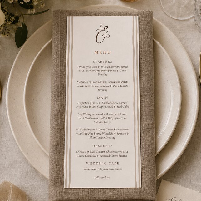 Menu Cardápio de Casamento Listrado de Marrom Cacau Boh (Minimalist Boho Cocoa Brown Striped Wedding Menu)