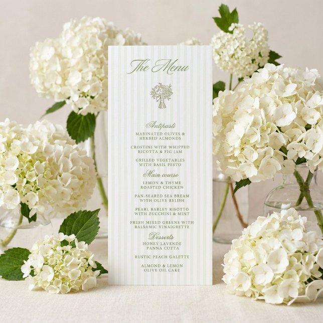 Menu Cardápio de Casamento Listrado em Verde Sálvia Clá (Criador carregado)