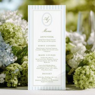 Menu Cardápio de Casamento Listras Azuis Elegantes