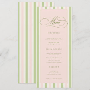 Menu Cardápio de Casamento Listras Rosa e Verde Pastel 