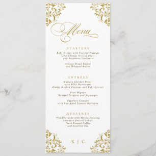 Menu Cardápio de Casamento Luxuoso em Ouro Elegante