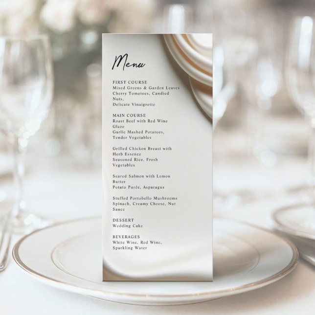 Menu Cardápio de casamento marfim-elegância (Elegant Ivory Satin Wedding Menu Card | Luxury Wedding Stationery)