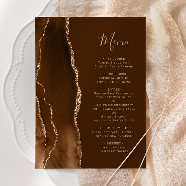 Menu Cardápio de Casamento Marrom Ágata Mocha Gold (Criador carregado)
