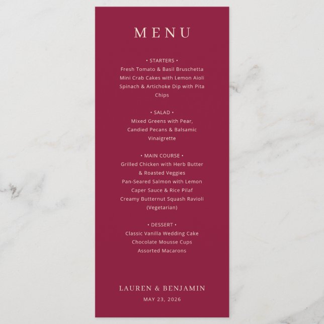 Menu Cardápio de Casamento Marrom Elegante (Frente)