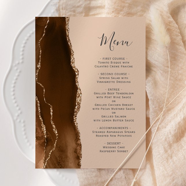 Menu Cardápio de Casamento Marrom Mocha Dourado Bege (Criador carregado)