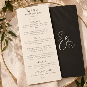 Menu Cardápio de Casamento Minimal Boho Preto Marfim