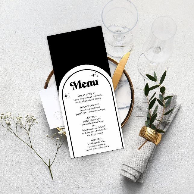 Menu Cardápio de Casamento Minimal Retro Arco Preto e B (Criador carregado)