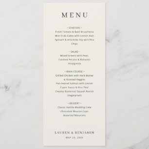 Menu Cardápio de Casamento Minimalista Bege Elegante