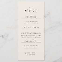 Menu Cardápio de Casamento Minimalista Bege Suave