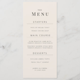 Menu Cardápio de Casamento Minimalista Bege Suave